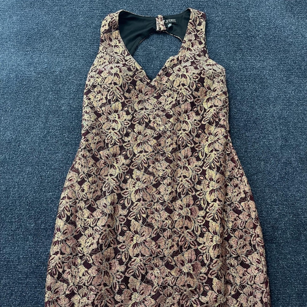 Guess Dress Womens 10 Burgundy Gold Floral Lace Open Back Cocktail Party